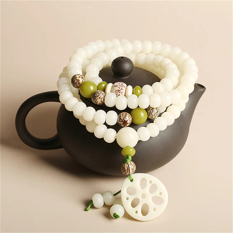 White Bodhi Root Beads Bracelet