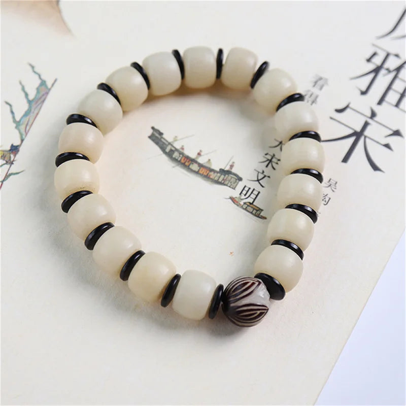 White Bodhi Root Beads Bracelet