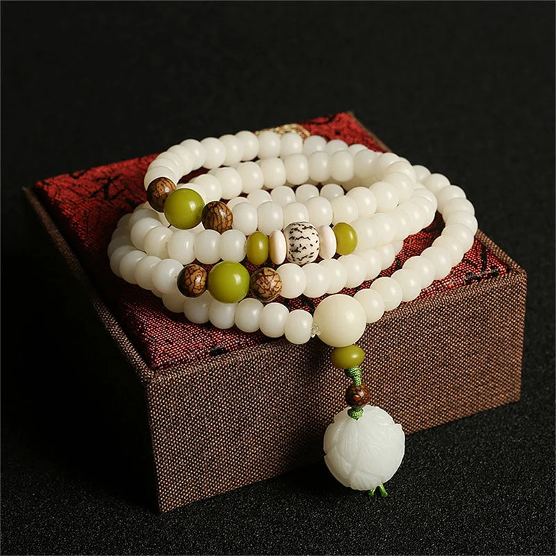 White Bodhi Root Beads Bracelet