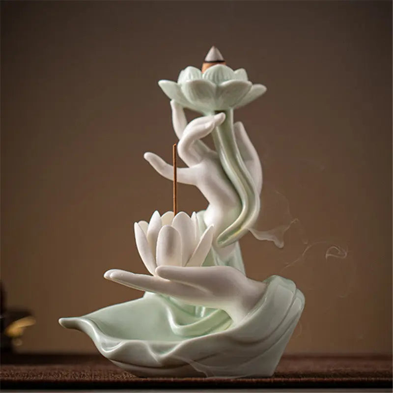 Ceramic Buddha Hand Lotus Incense Burner