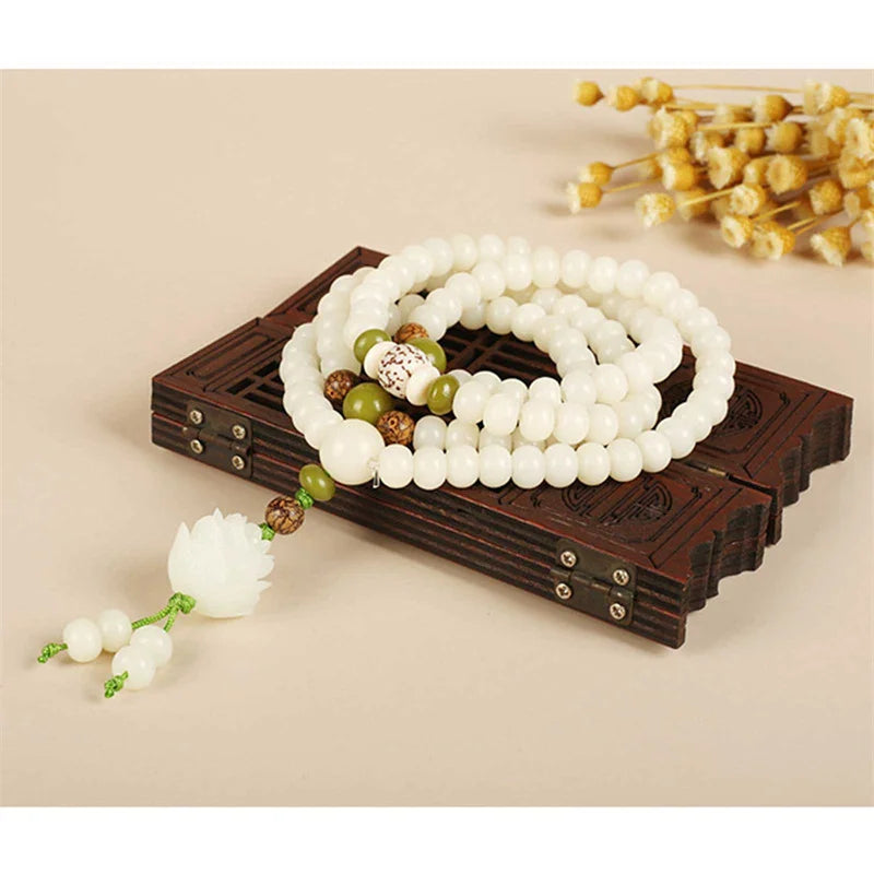 White Bodhi Root Beads Bracelet