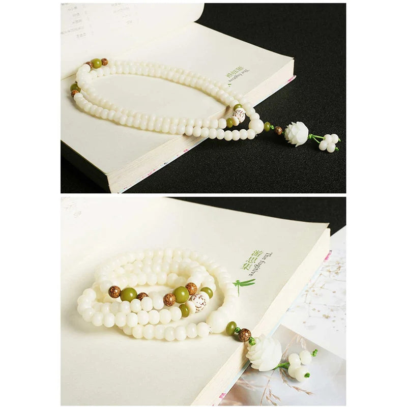 White Bodhi Root Beads Bracelet