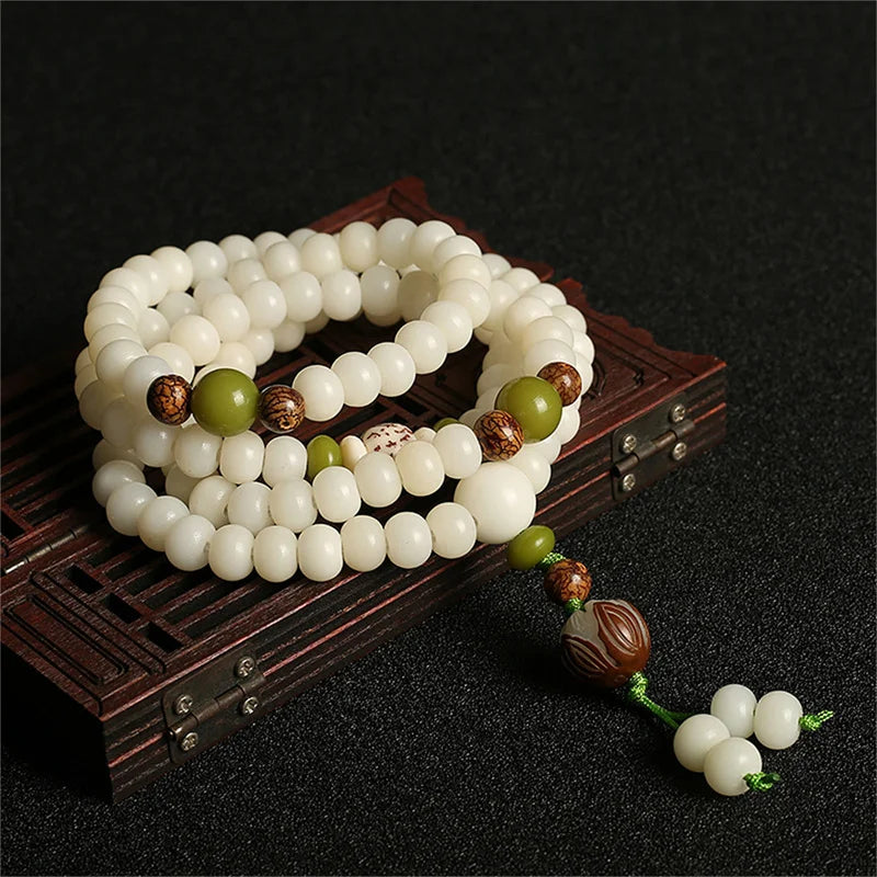 White Bodhi Root Beads Bracelet