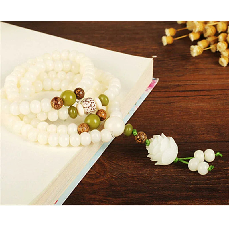 White Bodhi Root Beads Bracelet