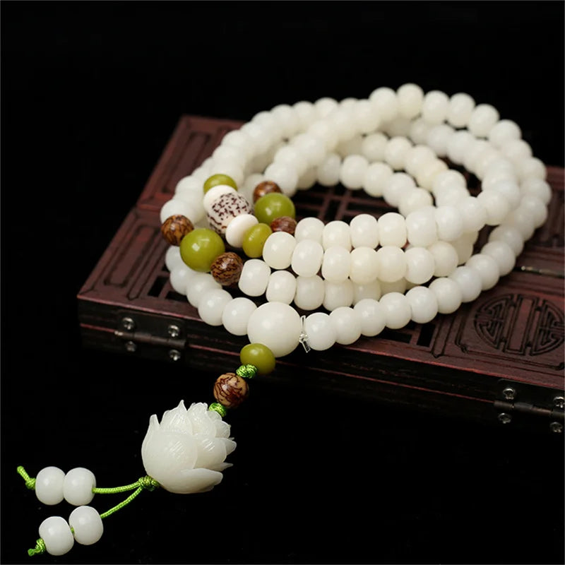 White Bodhi Root Beads Bracelet