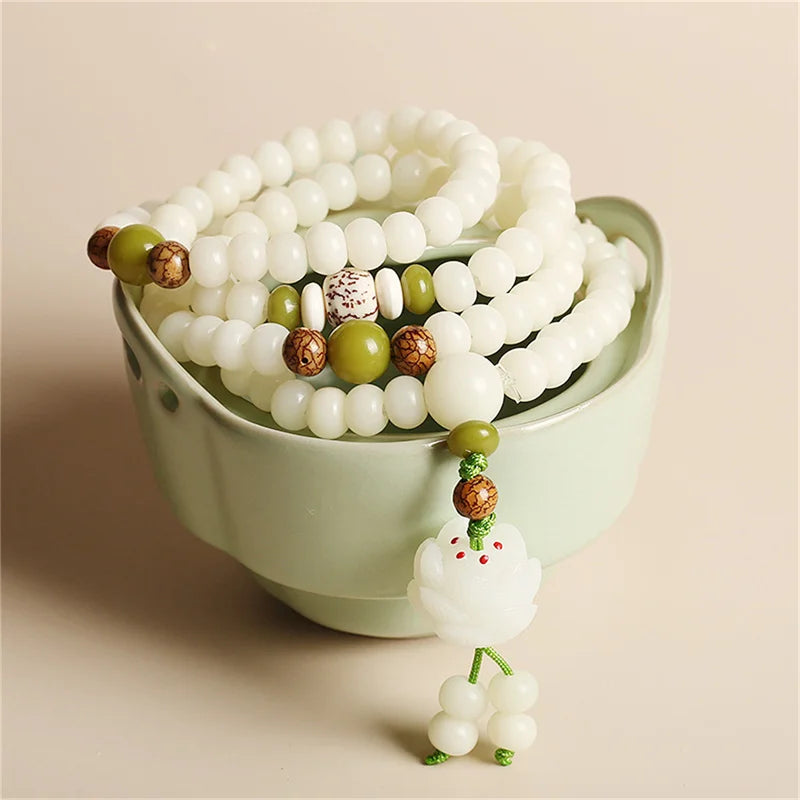 White Bodhi Root Beads Bracelet