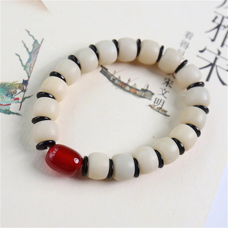 White Bodhi Root Beads Bracelet