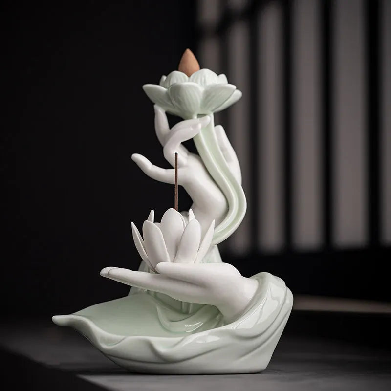Ceramic Buddha Hand Lotus Incense Burner